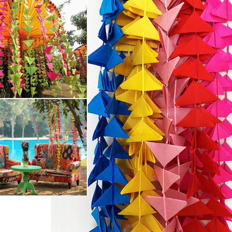 Abhaas Decorative Triangle Felt Fabric Garlands Handmade 4ft. Hanging Toran Indian for Mehndi, Haldi, Wedding, Party Dcor/Backdr